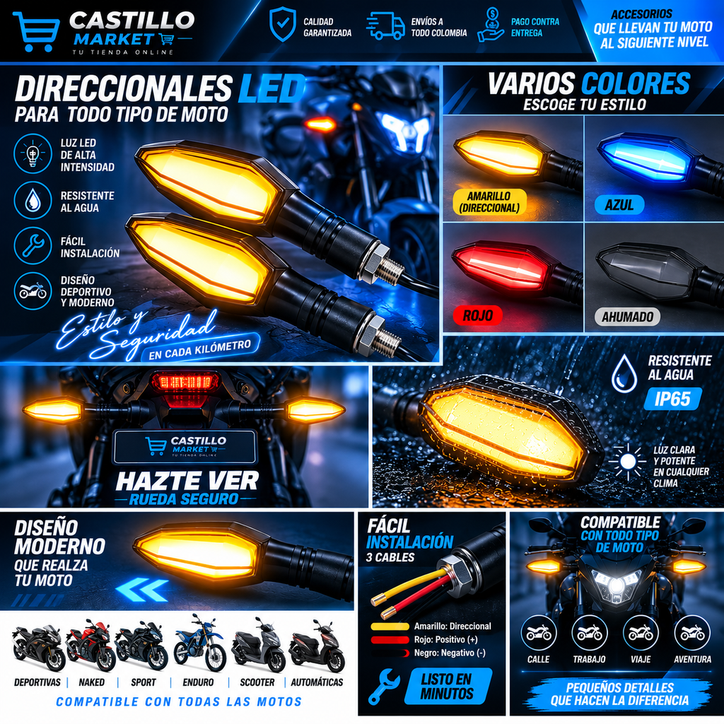 🏍️ Direccionales LED para Moto – Alta Visibilidad y Estilo Deportivo 💙